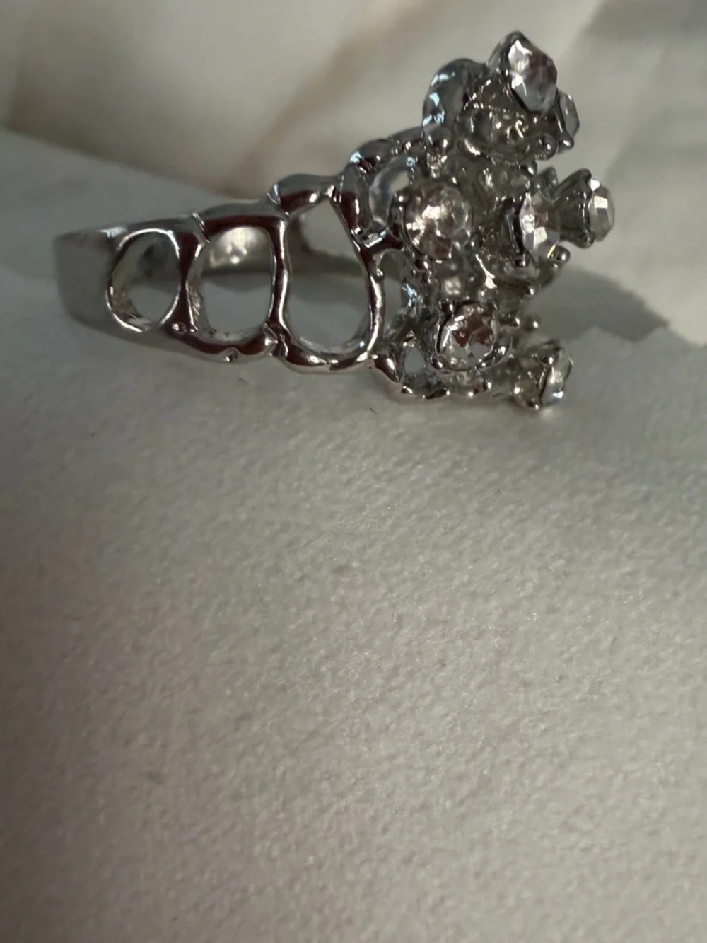 Silver-Tone Crystal Cluster Ring - Sparkling Clear Stones
